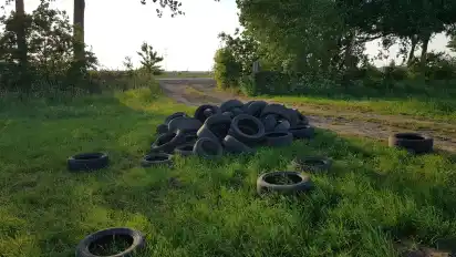 Auf einer Grünlandfläche von Landwirt Hilmer Garbade an der Ritterhuder Heerstraße haben Unbekannte illegal rund 50 Autoreifen entsorgt.