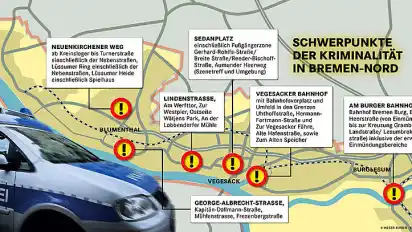 An sechs Orten ist die Kriminalität in Bremen-Nord besonders hoch.