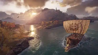 Erstmals seit "Assassin's Creed: Black Flag" kann man wieder mit dem Schiff über das Meer fahren und Kämpfe führen.
