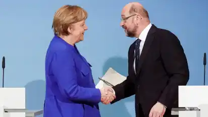 Angela Merkel und Martin Schulz beim Abschluss der Sondierungen von Union und SPD.