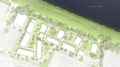 Die Gewoba will auf dem Kasernengelände ein Wohnquartier bauen. Zwei weitere Häuser auf dem angrenzenden Friedhof (r.) lehnt der Beirat ab.