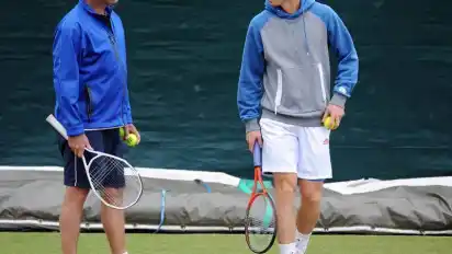 Coach Ivan Lendl und Andy Murray beim Training. Foto: Facundo Arrizabalaga