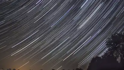 Dieses Foto von Gerald Willems zeigt eine sogenannte Strichspuraufnahme des Sternbildes Orion. Der scheinbare Bewegungseffekt bei nächtlichem Himmel entsteht durch eine lange Belichtungszeit bei stehender Kamera und macht die Erdrotation sichtbar.
