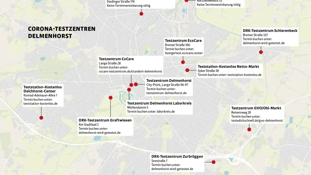 Testzentren in Delmenhorst Viele Möglichkeiten für Bürgertests