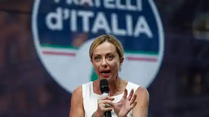 Giorgia Meloni, Parteichefin von Fratelli d'Italia, spricht bei einer Veranstaltung von Fratelli d'Italia.