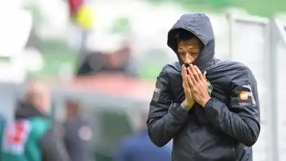 Davie Selke lief bis zum Sommer 2021 für Werder auf. Nach der Partie am 34. Spieltag gegen Borussia Mönchengladbach (Foto) ging es für den Stürmer zurück zu Hertha BSC. Nun läuft er für den 1. FC Köln auf.