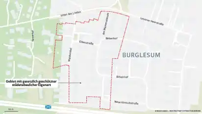 Die Karte zeigt das Gebiet in Burglesum, für das ein neues Ortsgesetz geschaffen werden soll.