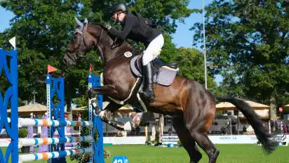 Victoria Telgen vom RC Hude zeigte eine fehlerfreie Runde und wurde im Stechen mit Chapeau's first Son DB auf den Bronzerang beim Jugendspring-Championat.