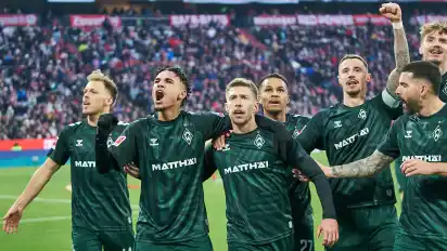 Jubel beim SV Werder nach dem Sieg in München.