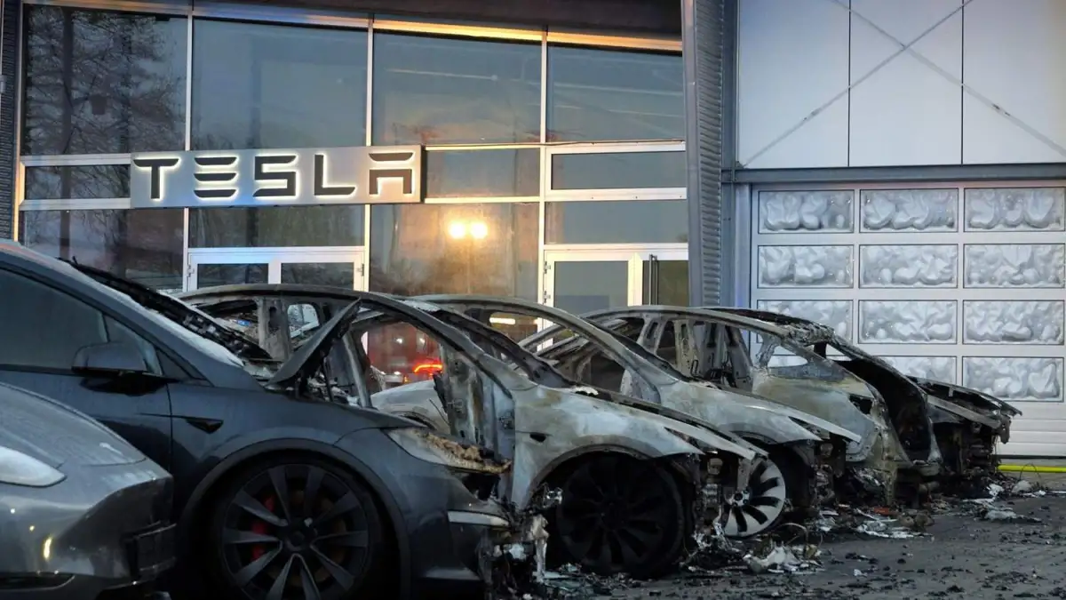 Seven Teslas burn down at a car dealership in Ottersberg
