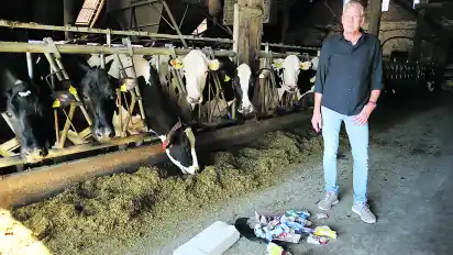Eine Auswahl des Mülls, den Landwirt Cord Schütte in kurzer Zeit am Wegesrand gesammelt hat. Solch eine Umweltverschmutzung kann auch für seine Kühe gefährlich werden.